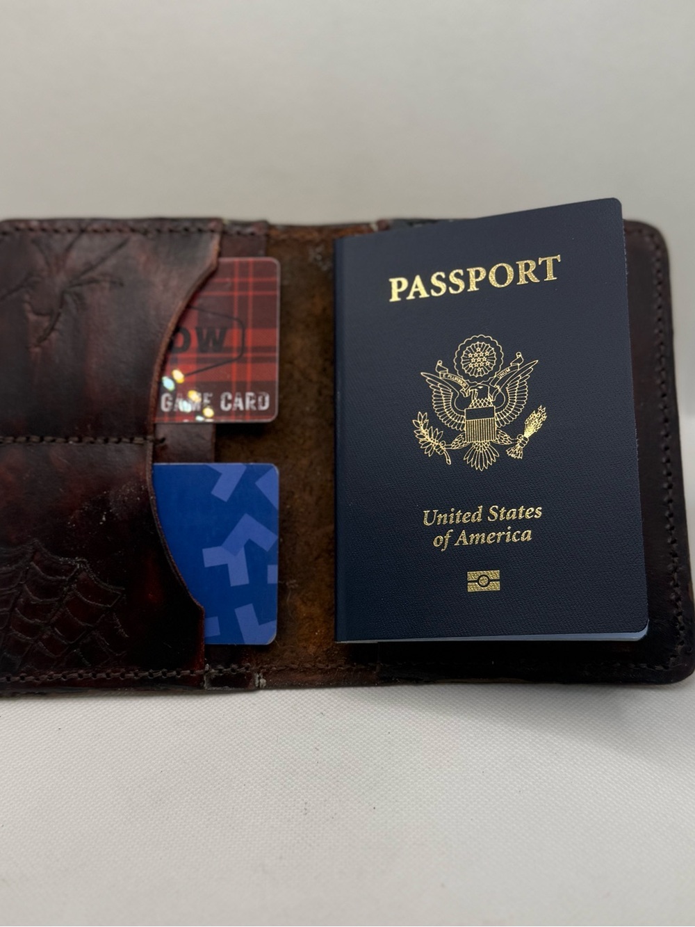 Handmade Hand-Tooled Leather Passport Wallet – Skull & Spiderweb Gothic Design